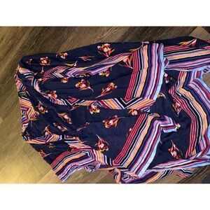 Express Womens Navy Blue Floral Striped Lightweight Wrap coverup‎ Shawl One Size